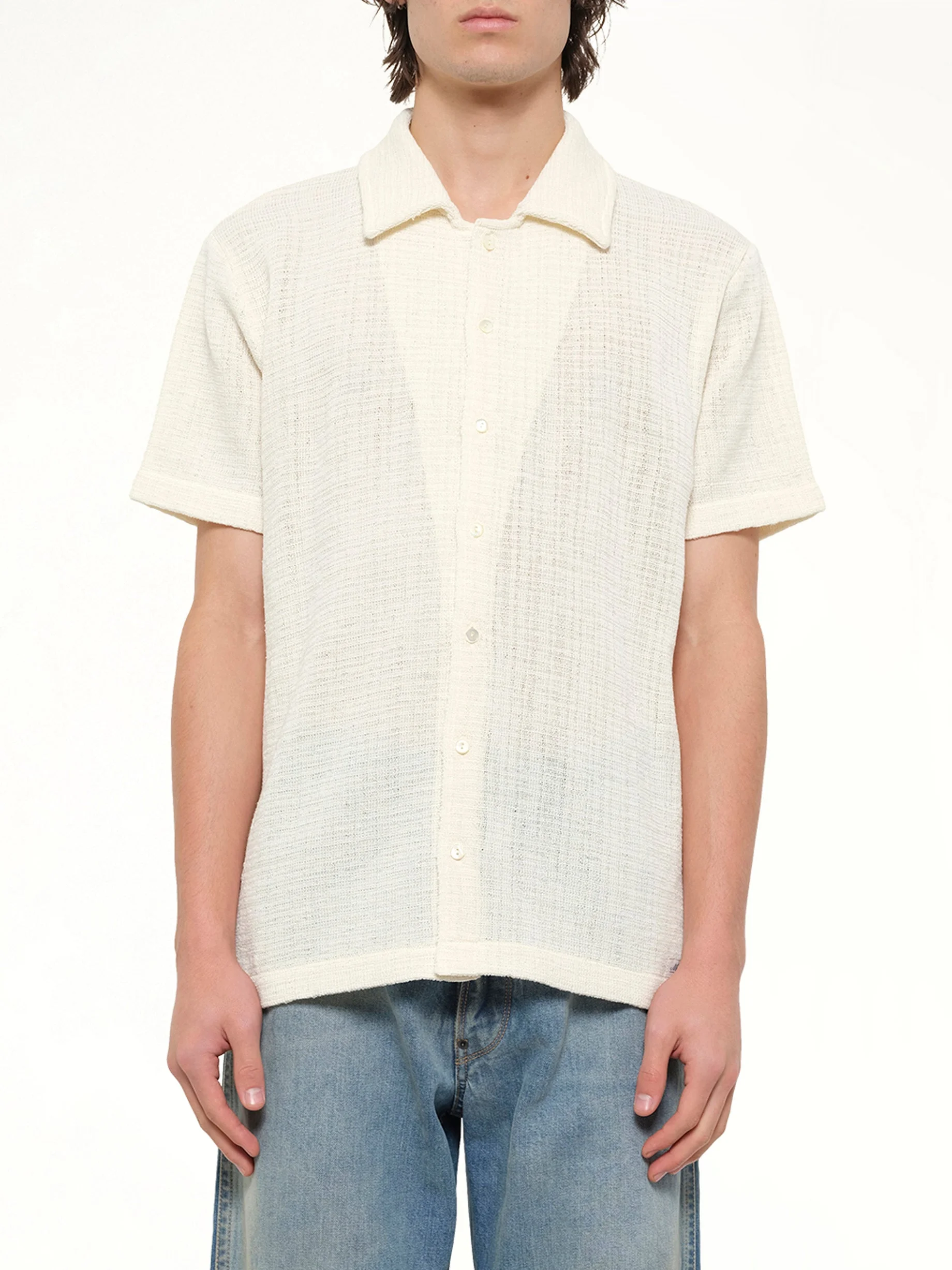 Linen Short Sleeve Shirt in Off White - 1