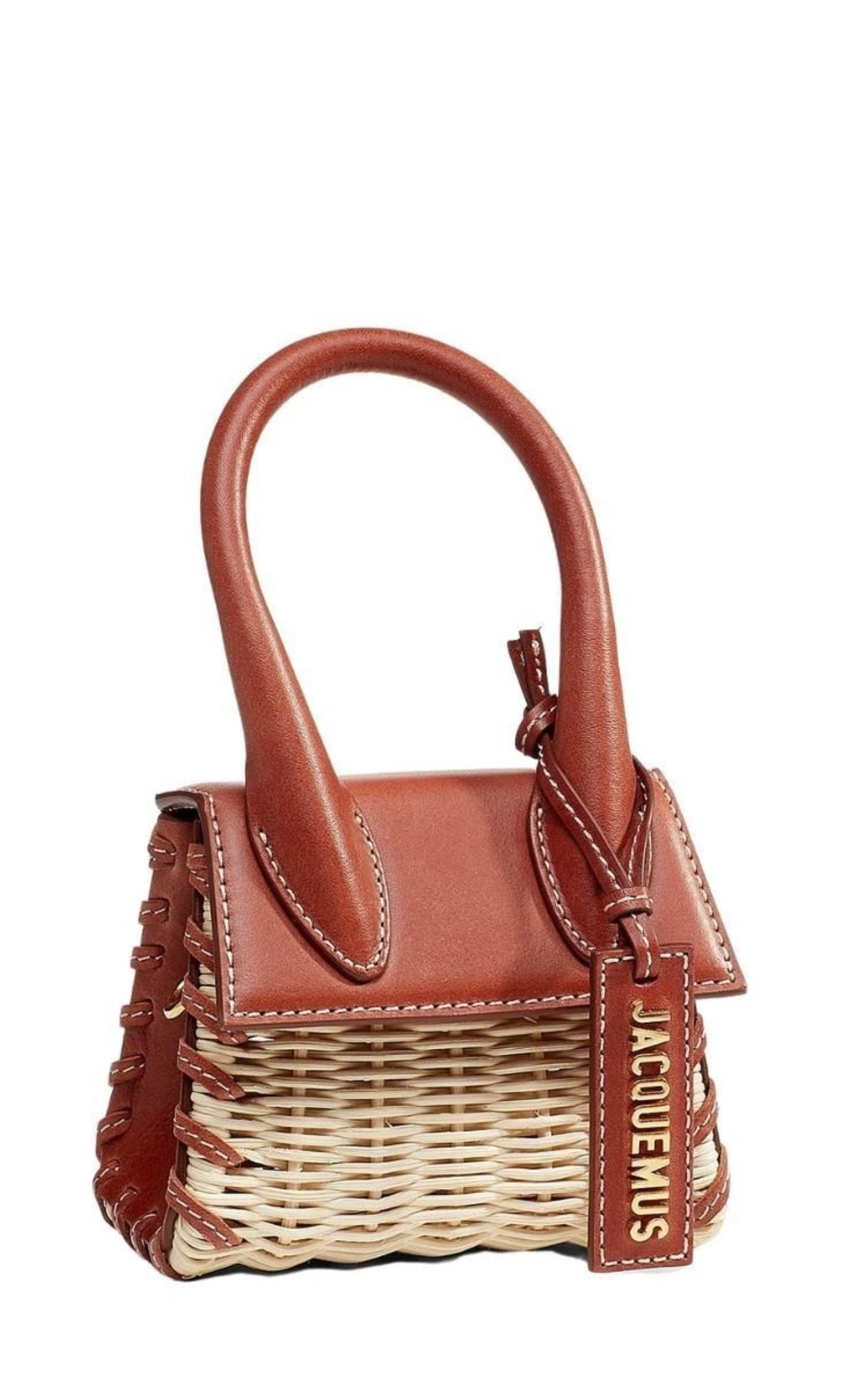 Leather and Rattan Chiquito Mini-Bag in Brown - 5