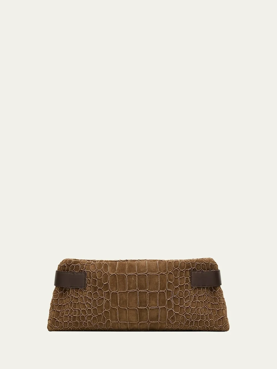 Essense Bead-Embroidered Suede Clutch Bag - 1