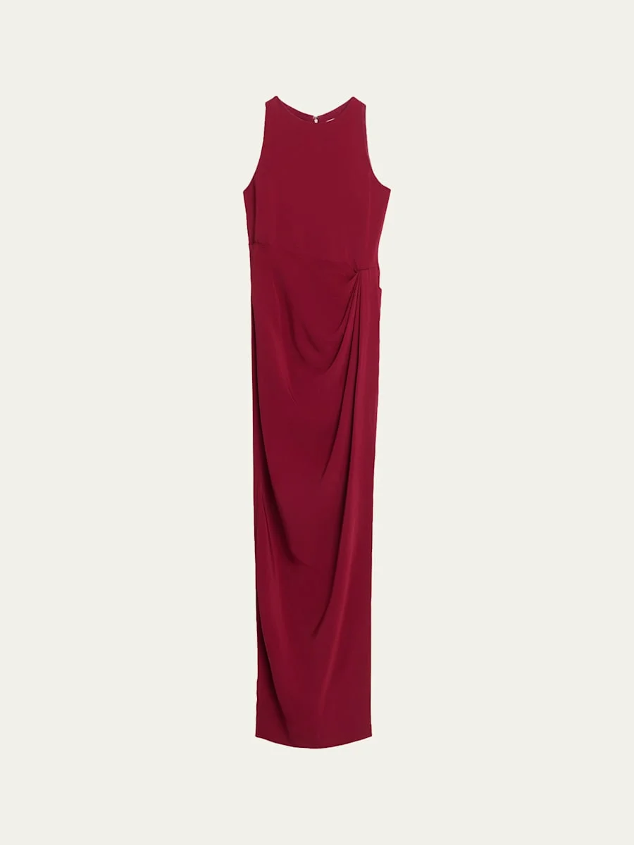 Sleeveless Draped Slit Column Gown - 1