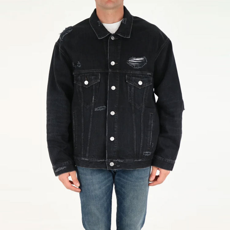 Balenciaga Barcode Destroyed Denim Jacket 'Black' 664329TBP471055 - 3