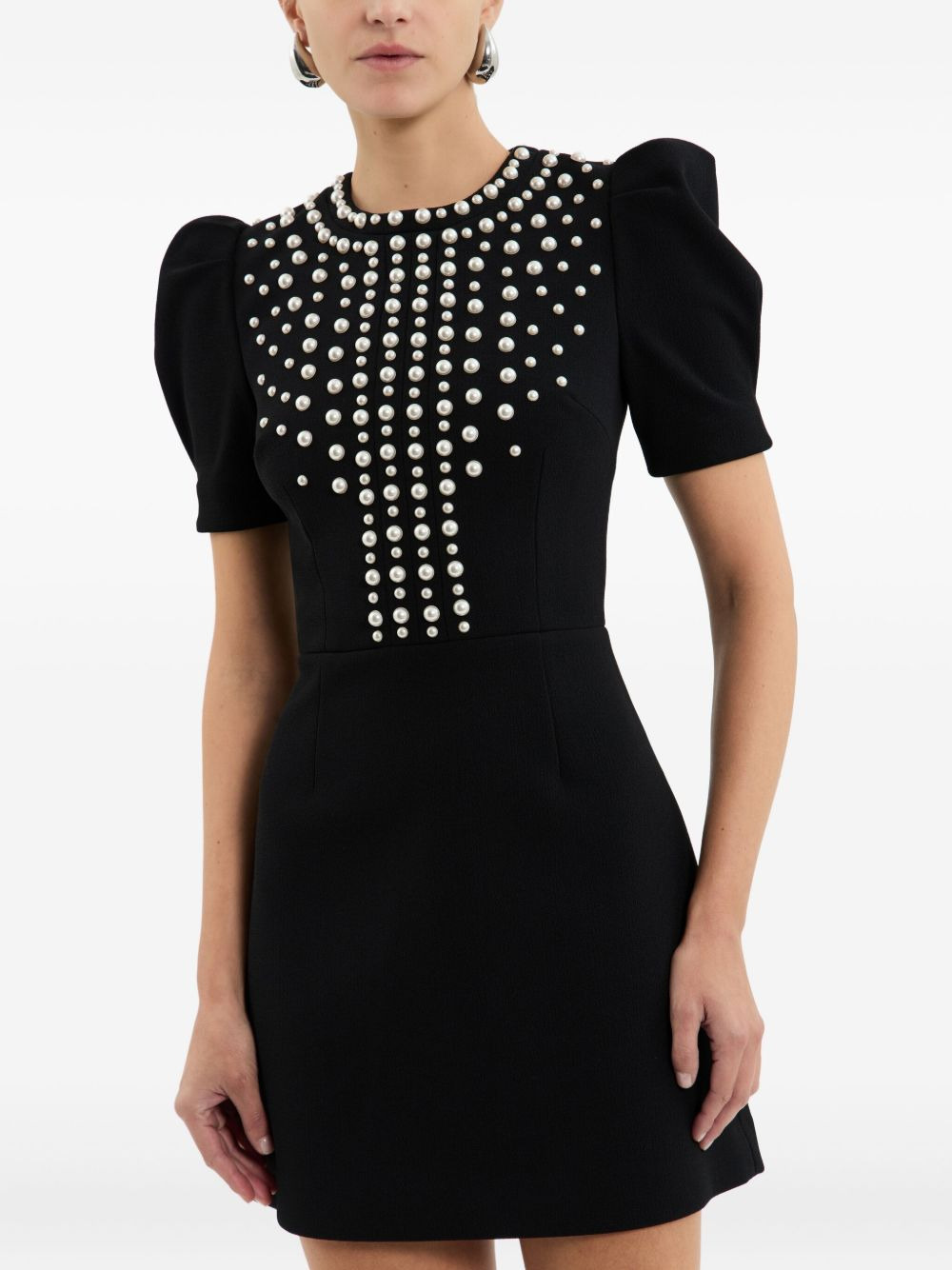 puff-sleeve pearl-embellished mini dress - 5
