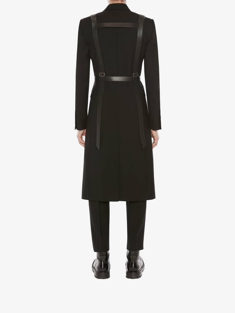 Double-breasted Wool Gabardine Coat in Black - 5