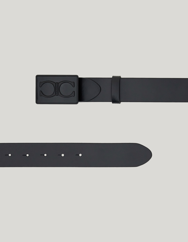BELT IN SMOOTH BLACK CALFSKIN WITH MONOGRAM PLAQUE 3