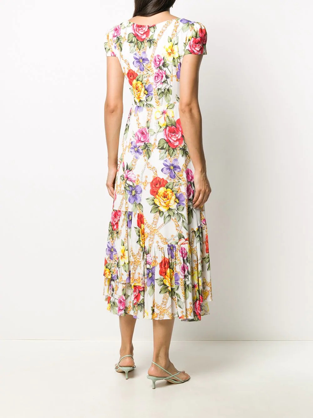 baroque floral print midi dress - 4