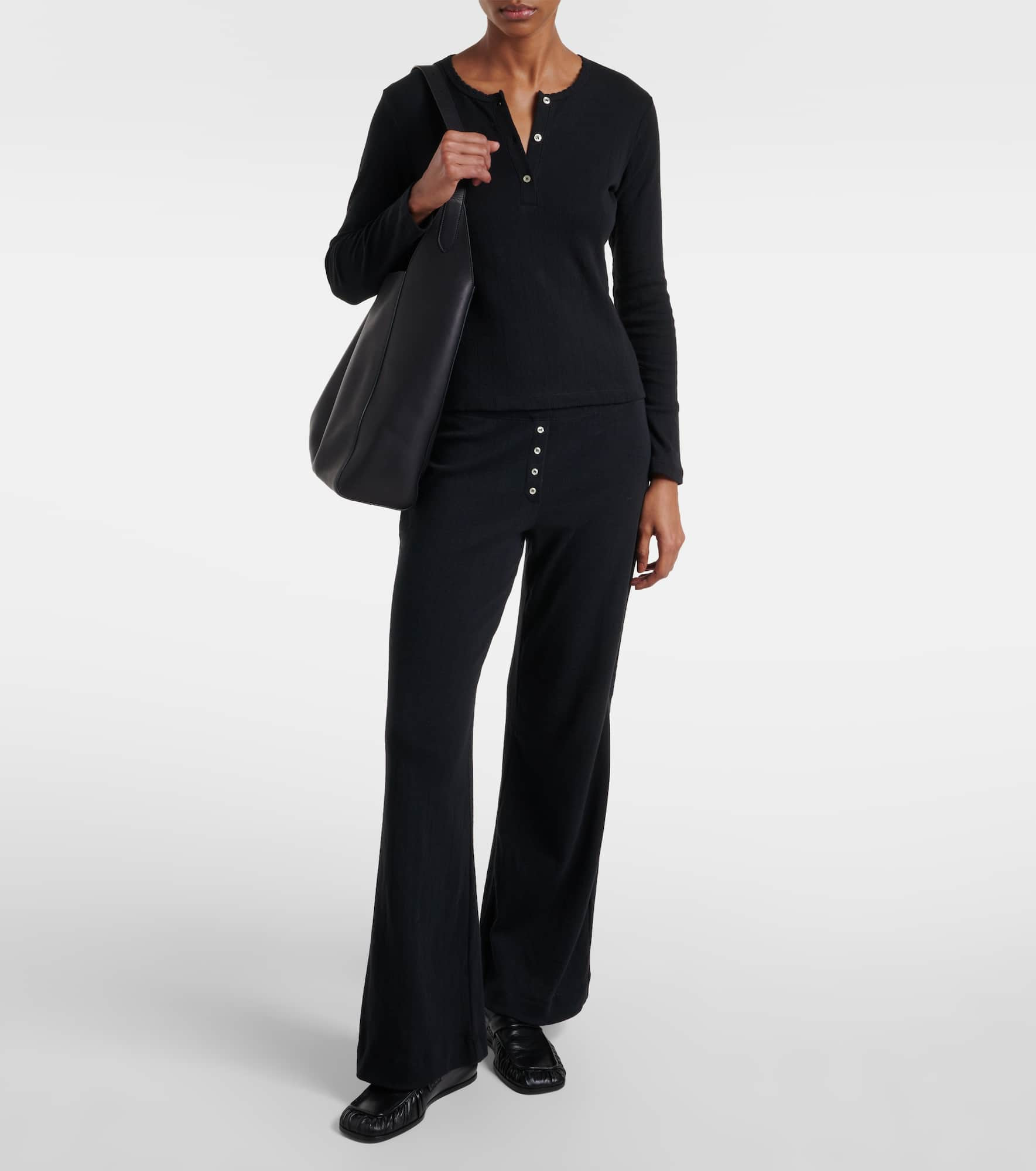 Pointelle cotton jersey wide-leg pants - 2