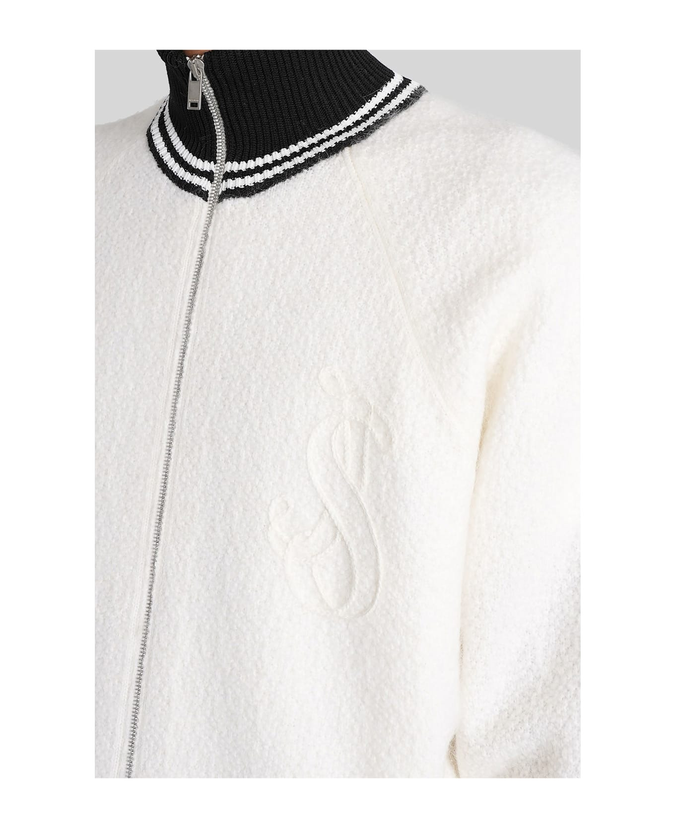Hn Ls Zip Up Jkt Knitwear In White Wool - 5