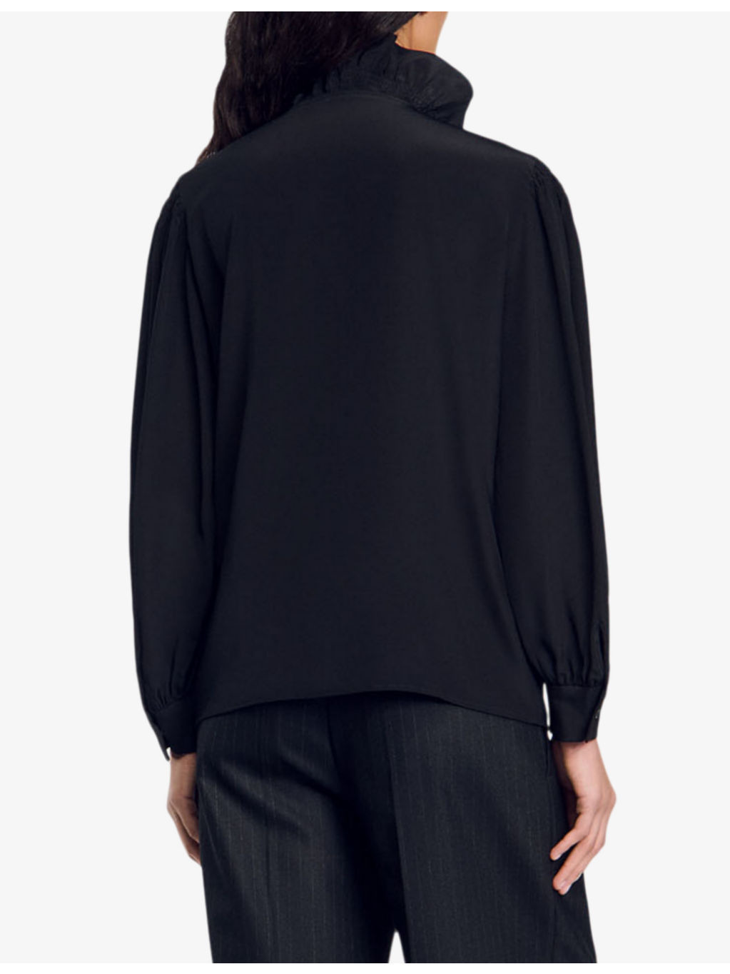 Ruffle-neck long-sleeve silk shirt - 4