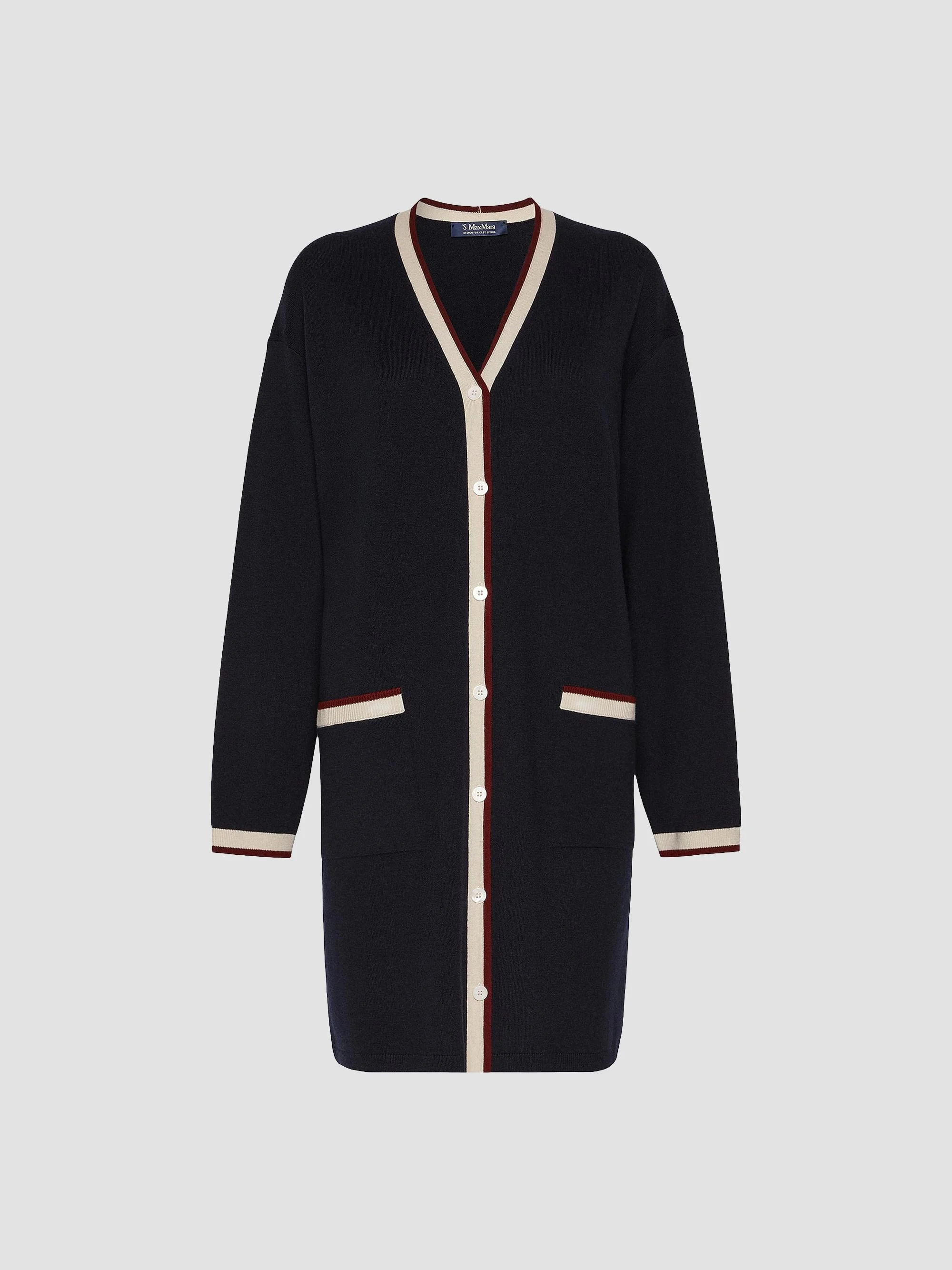 Women's Long Wool Yarn Cardigan - Ultramarine - 1