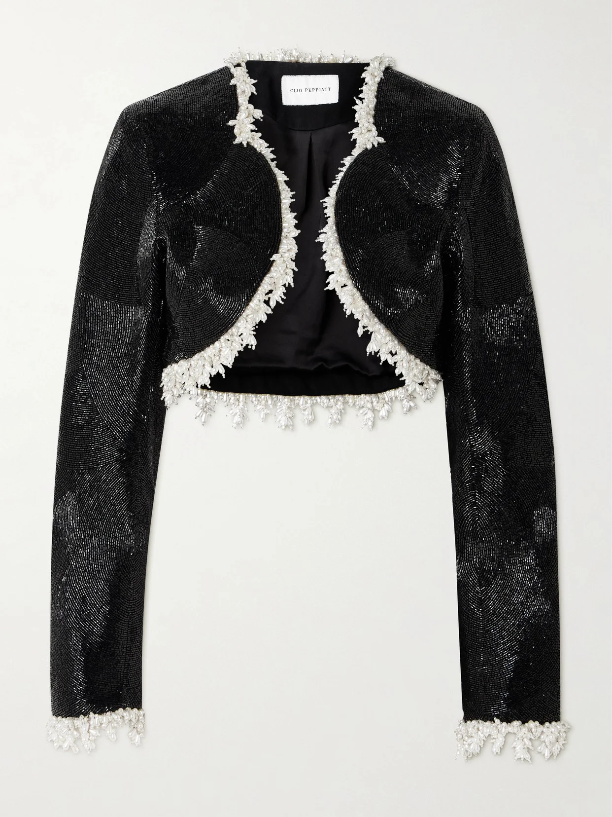 Margot Cropped Embellished Satin Jacket - 1