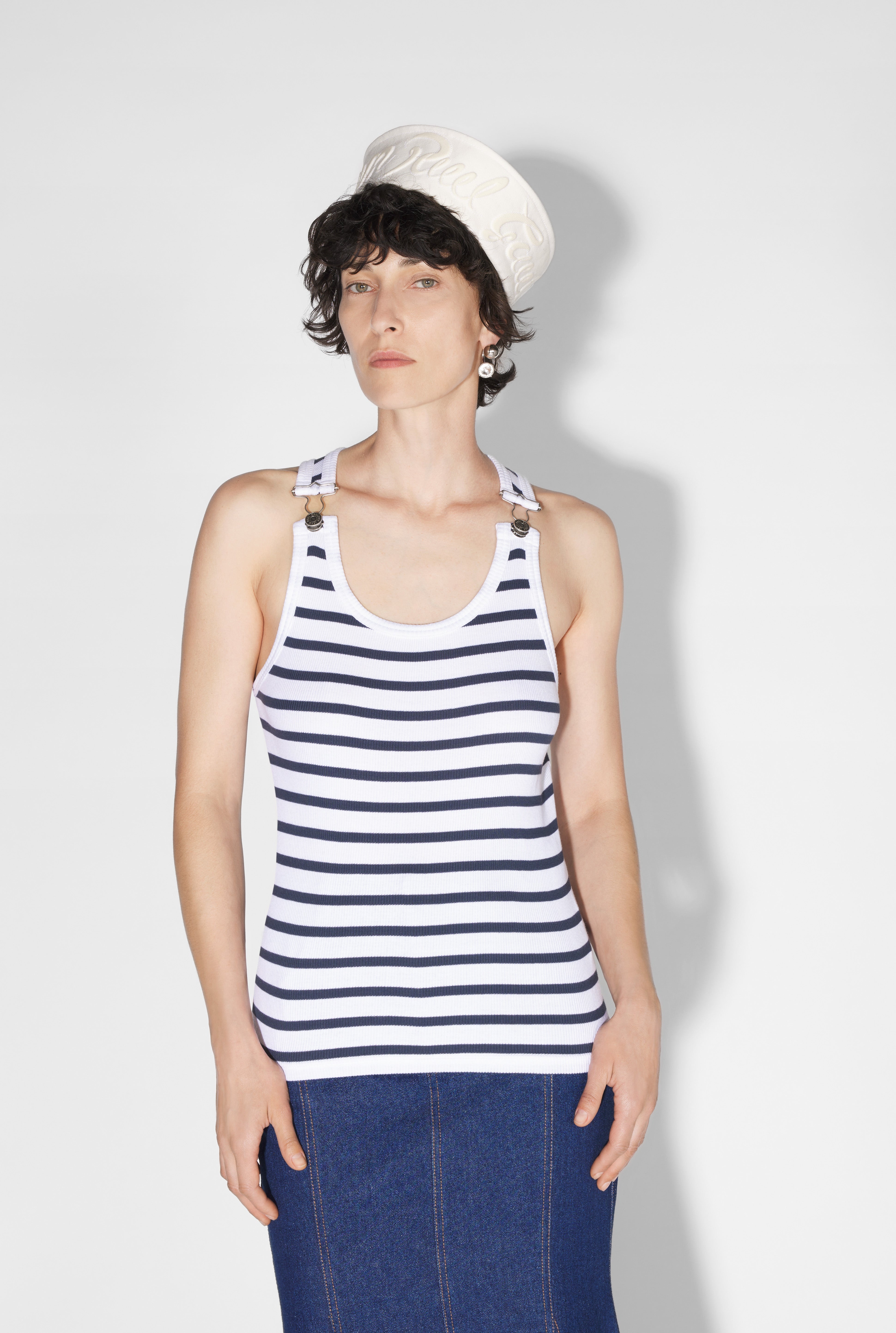 THE WHITE STRAPPED MARINIÈRE TANK TOP - 1