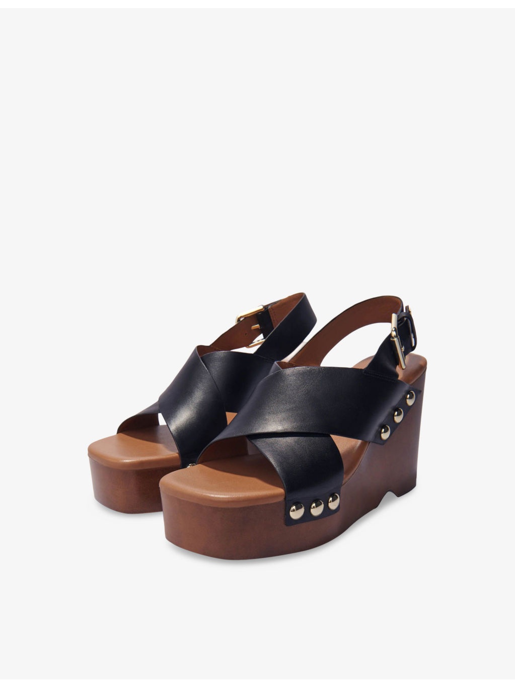 Cross-Strap Stud-Embellished Leather Platform Heeled Sandals - 3