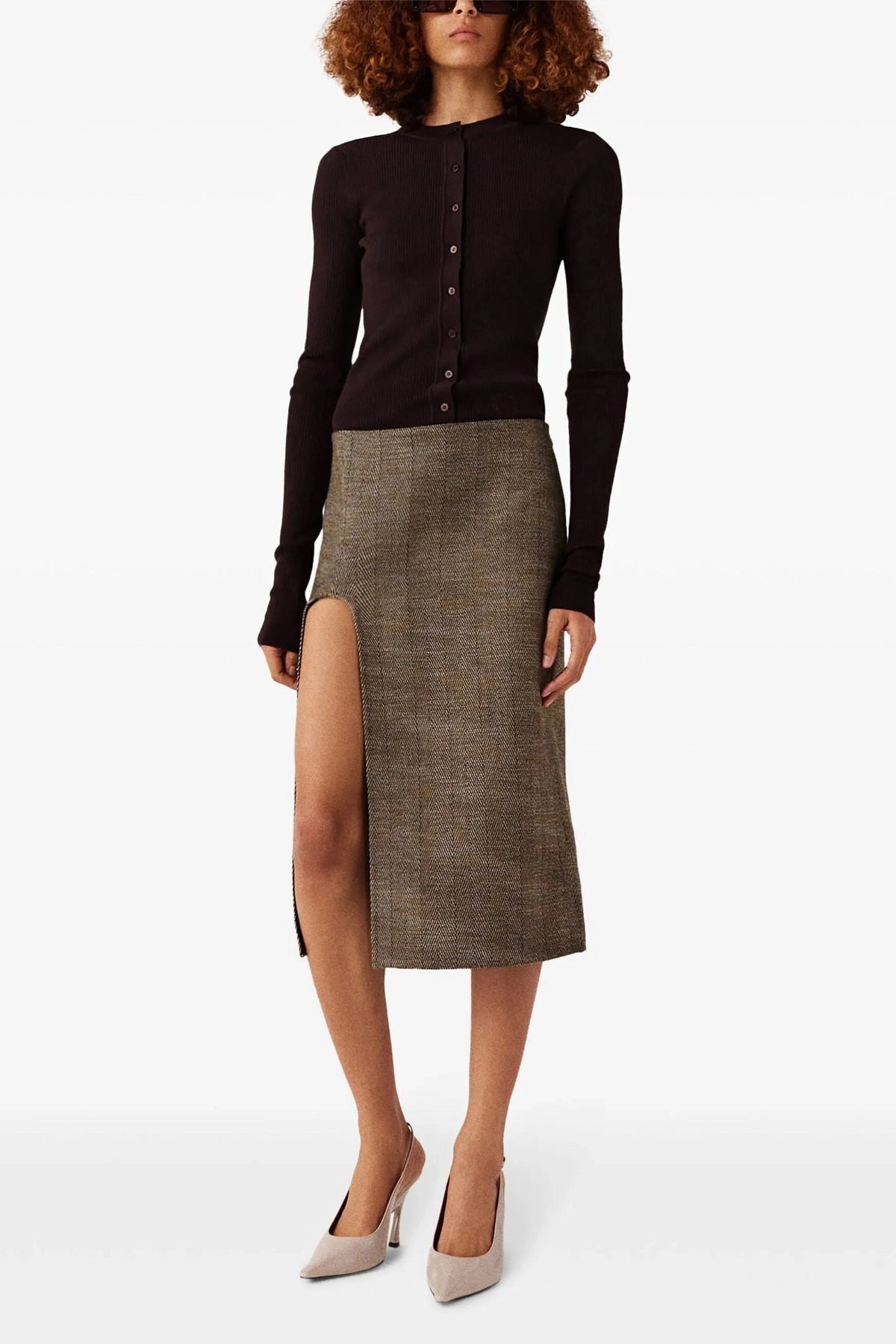 Slit tweed skirt - 2
