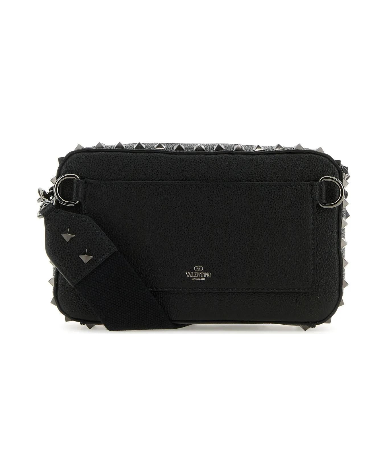 Black Leather Rockstud Crossbody Bag - 3