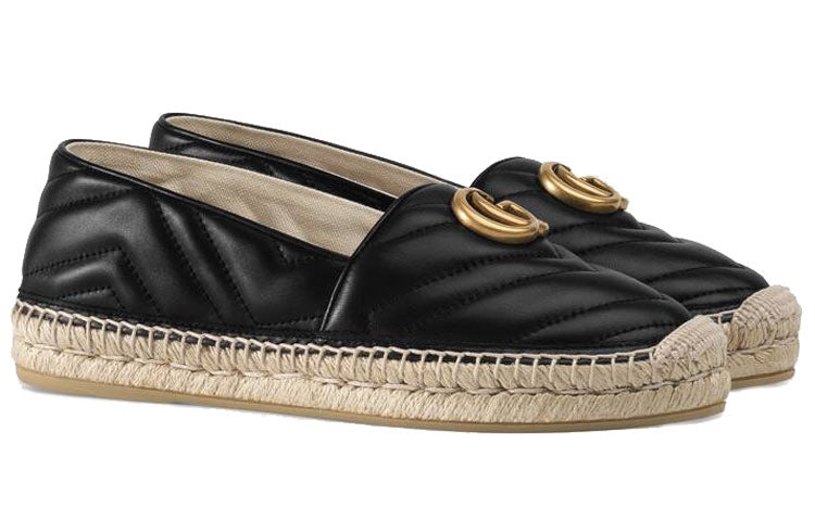 (WMNS) Gucci Double G Espadrille 'Black Leather' 551890-BKO00-1000 - 2