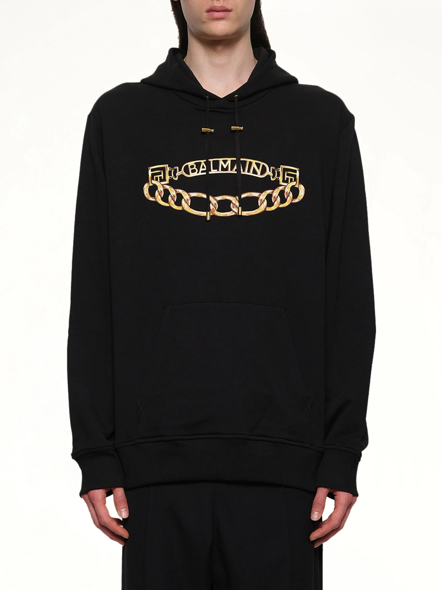 Balmain Chian Logo Hoodie in Black/Gold - 1
