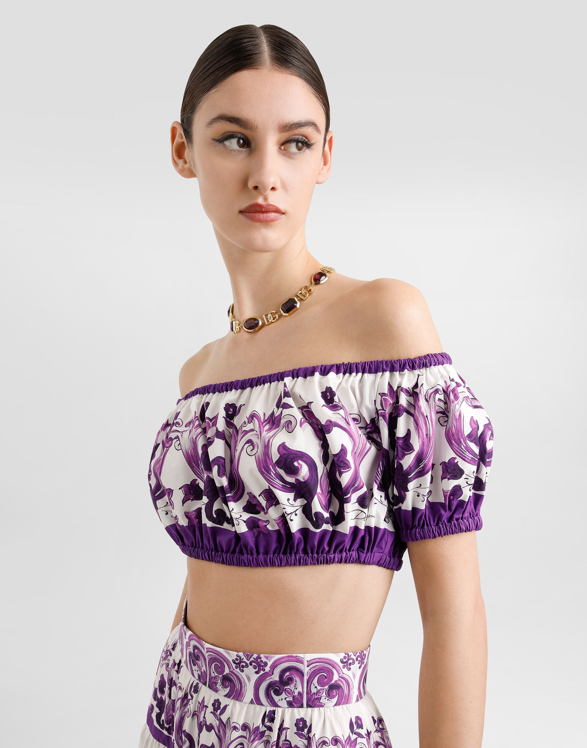 Majolica-print poplin top - 4