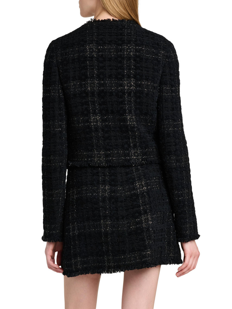 Women's Mix Tweed Collarless Jacket - Black 4