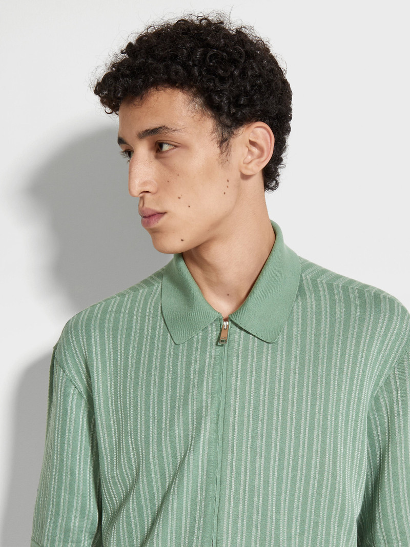 ZEGNA SAGE GREEN AND LIGHT GREEN COTTON AND SILK POLO SHIRT outlook