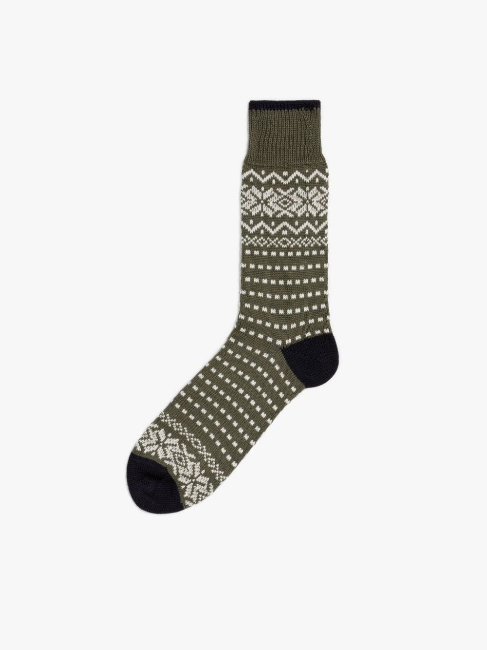 GREEN MERINO WOOL FAIR ISLE SOCKS - 1