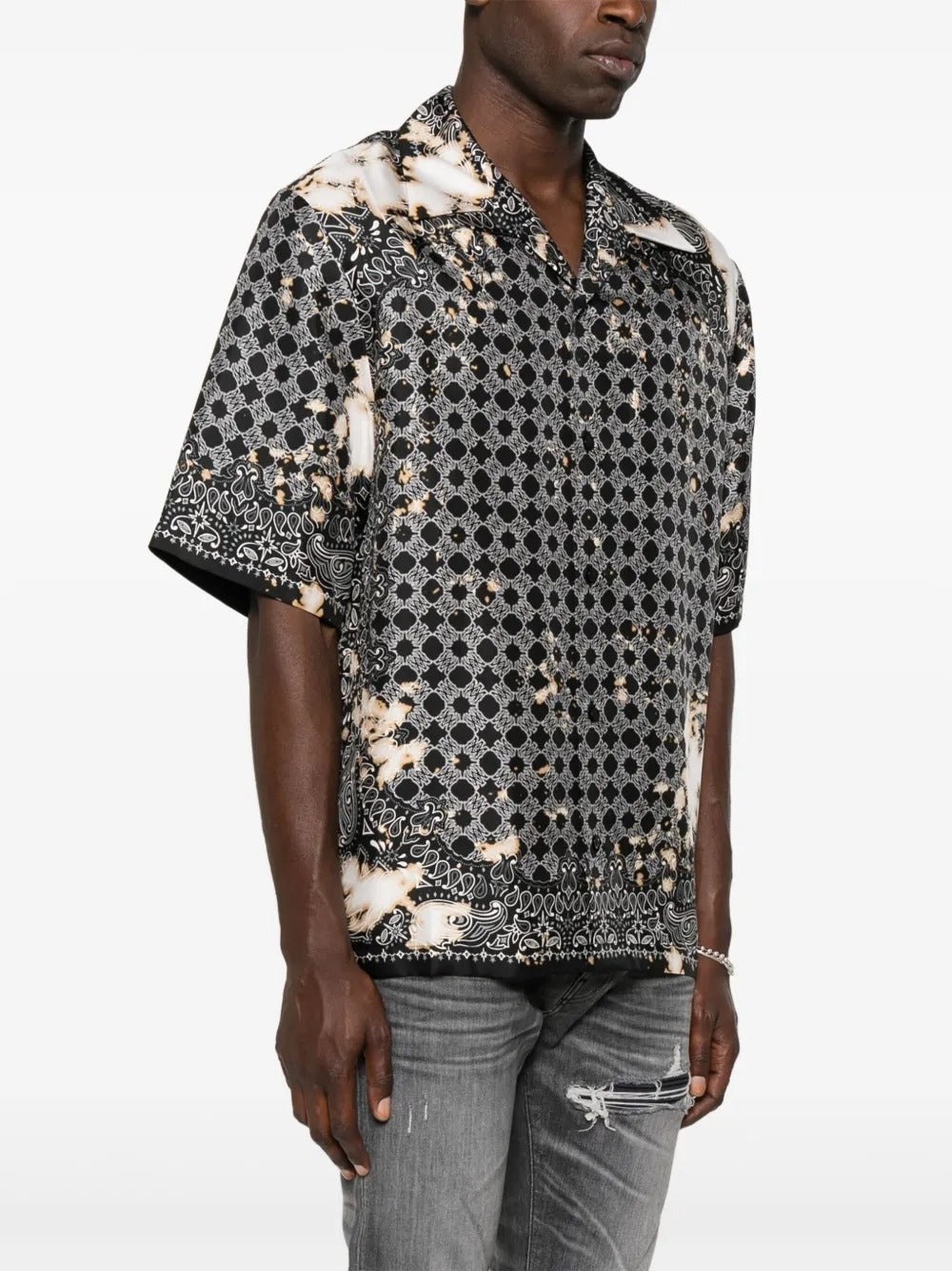AMIRI - Men Bleach Bandana Bowling Shirt - 2