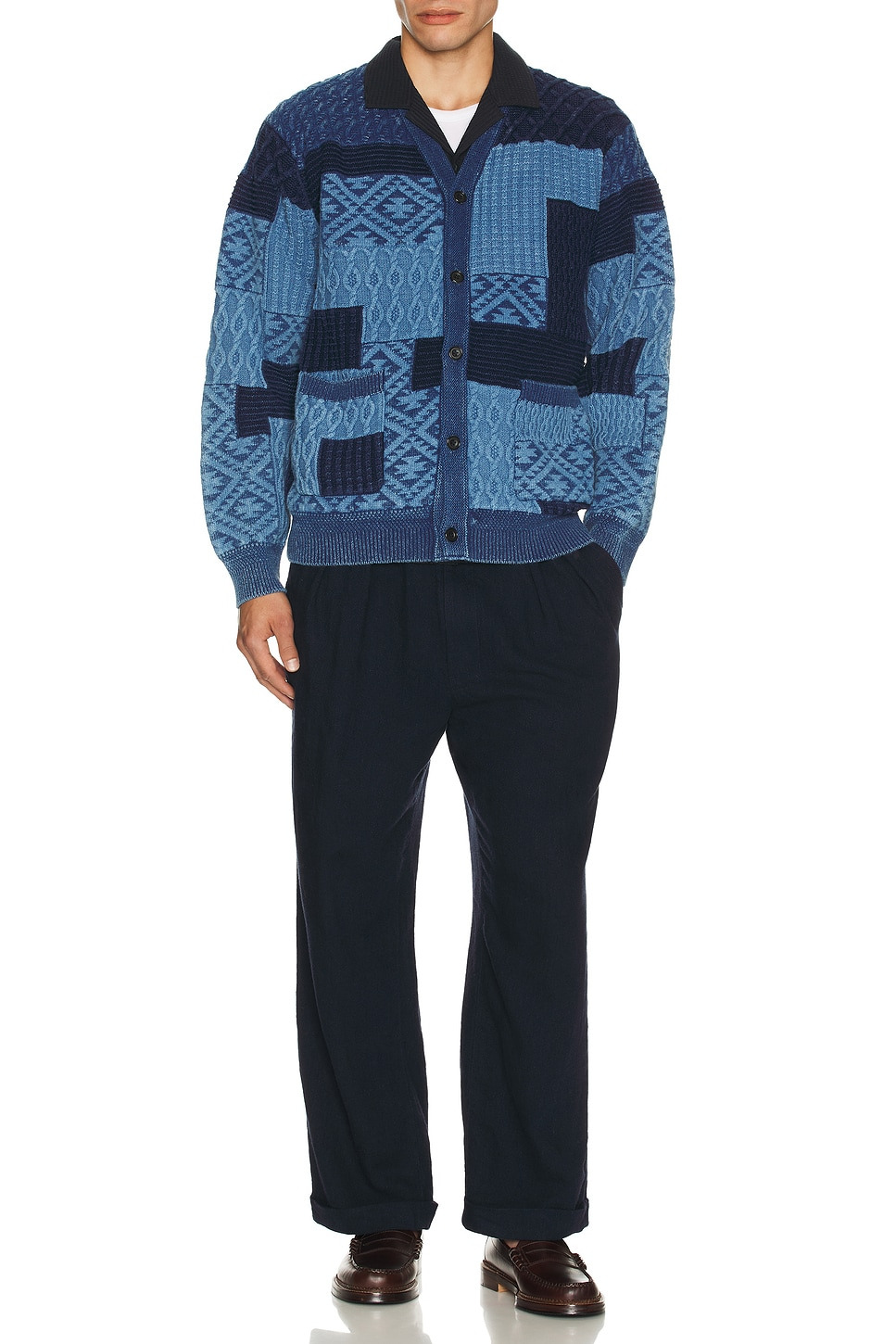 Cardigan Indigo Patchwork Like Jacquard - 4