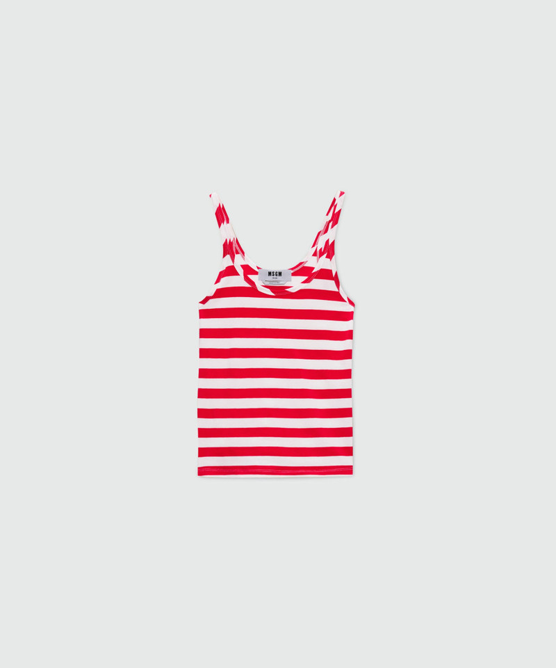 White and red striped jersey top. 1
