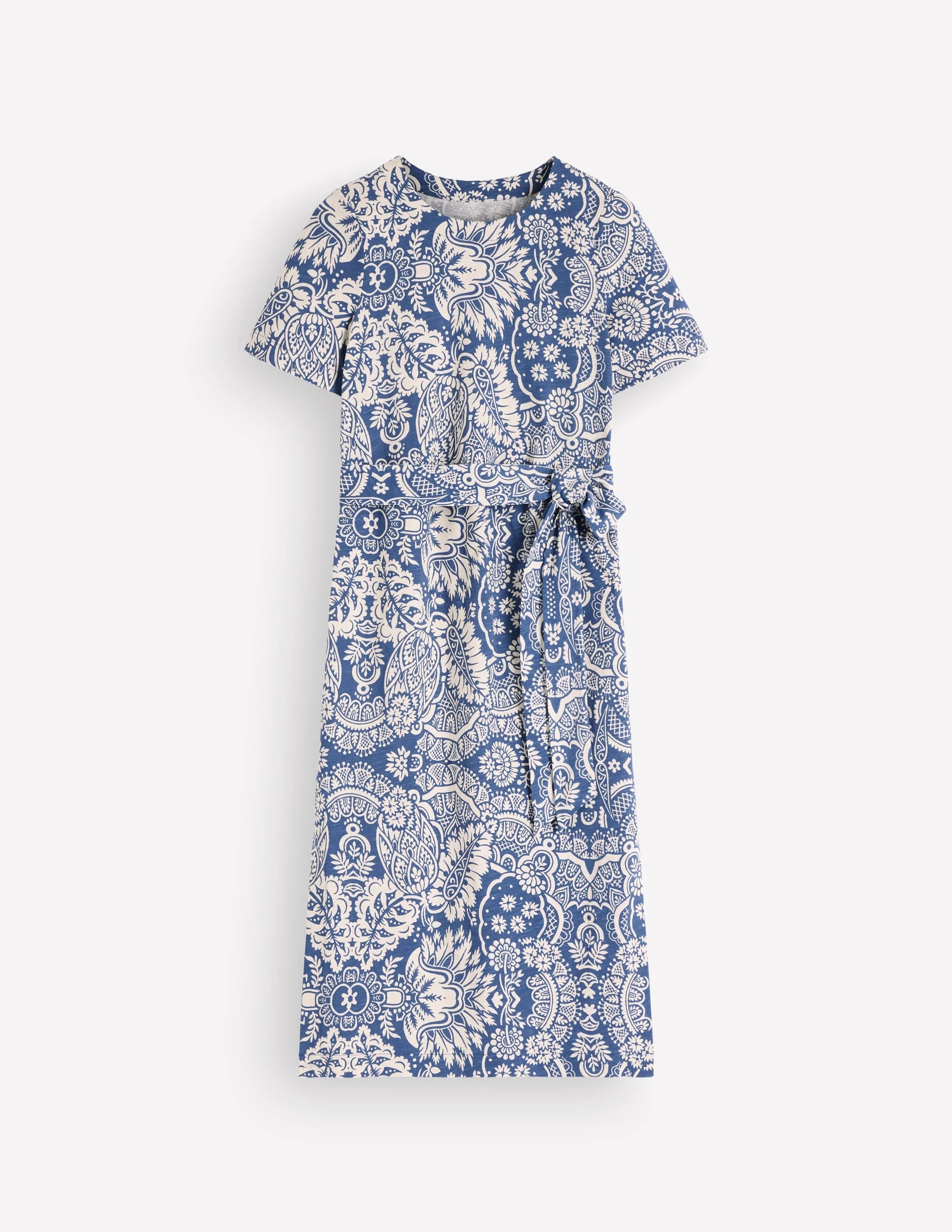 T-Shirt Jersey Midi Dress-Lyons Blue, Arabesque Meadows - 1