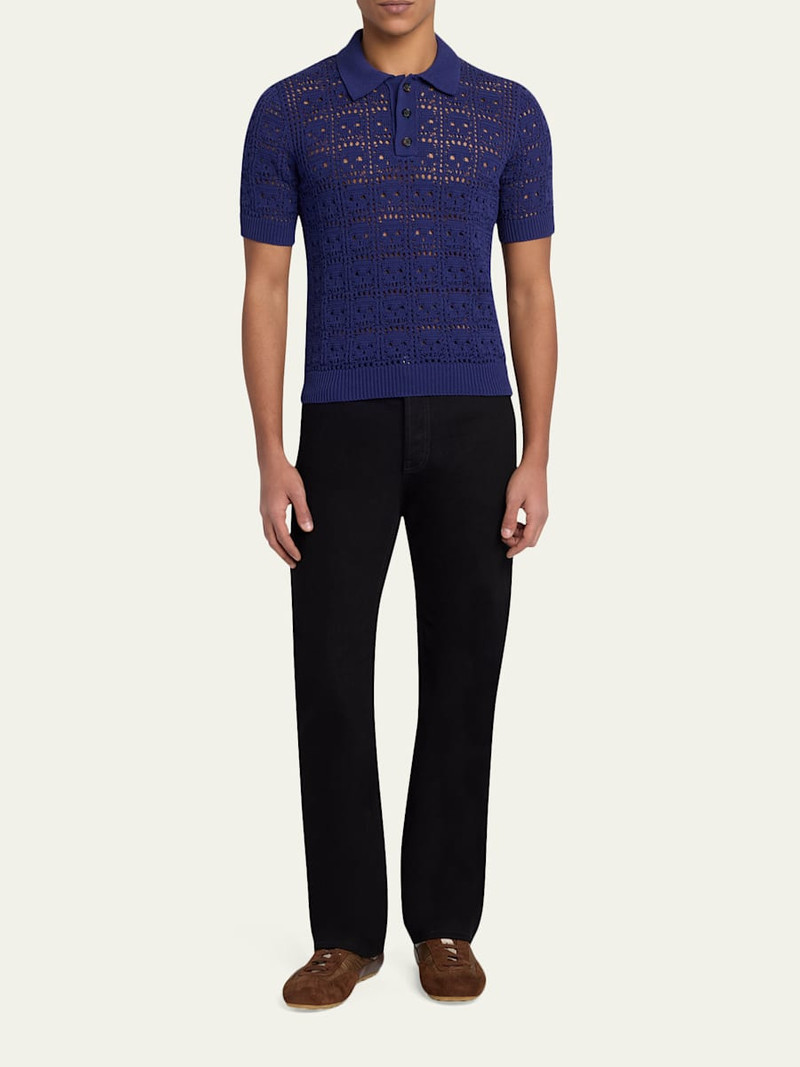 Alexander McQueen Men's Cotton Crochet Skull Openwork Short-Sleeve Polo Sweater outlook