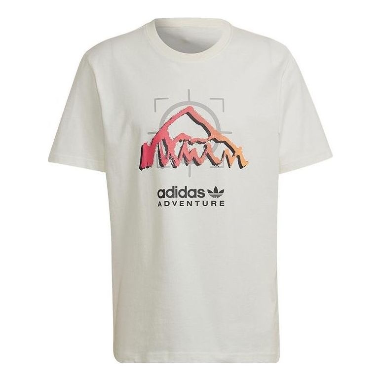 Men's adidas originals Mountain Peak Alphabet Logo Printing Round Neck Casual Short Sleeve White T-S - 1