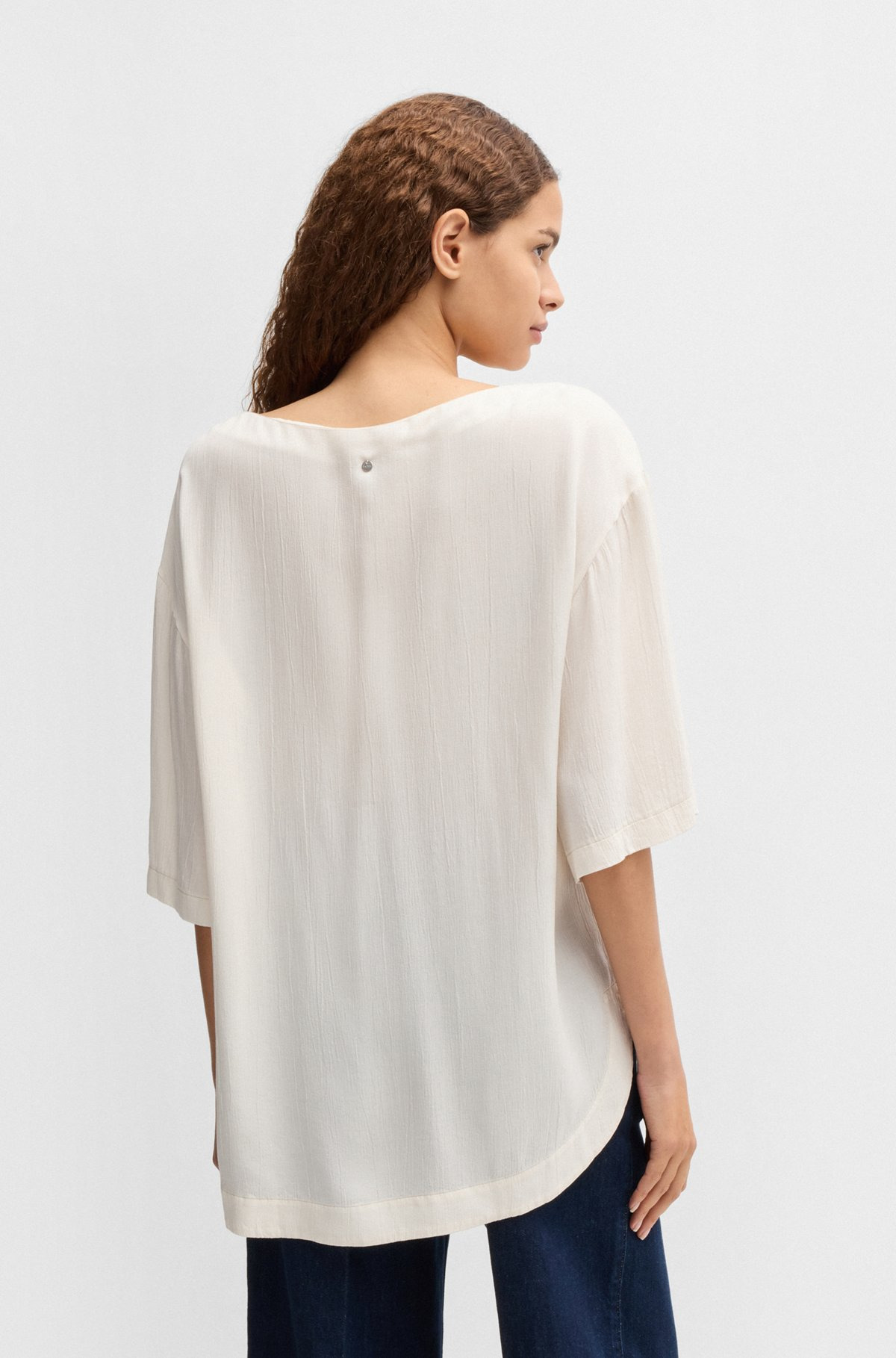RELAXED-FIT BLOUSE WITH CONTRAST STITCHING - 5