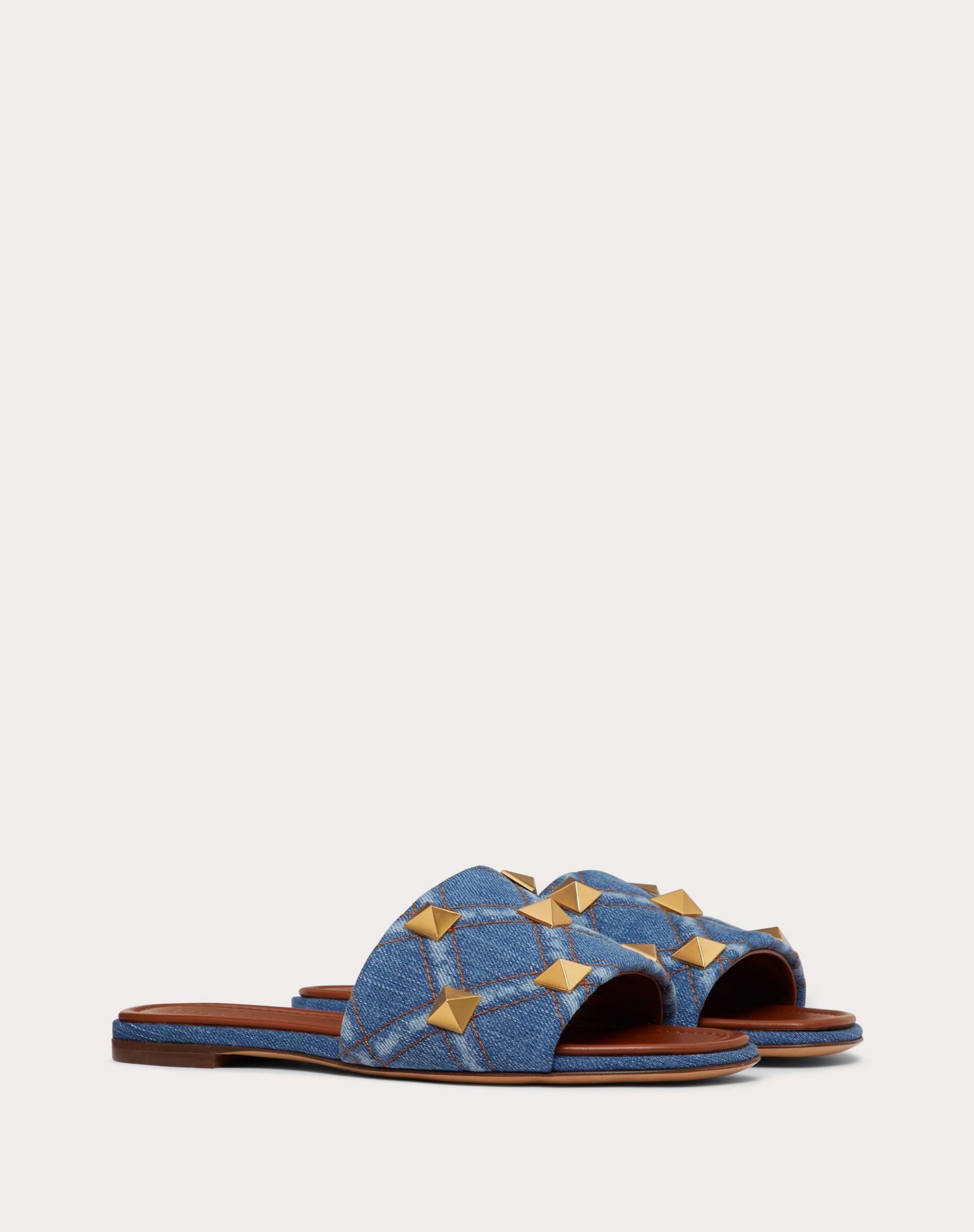 FLAT ROMAN STUD DENIM SLIDE SANDAL - 2