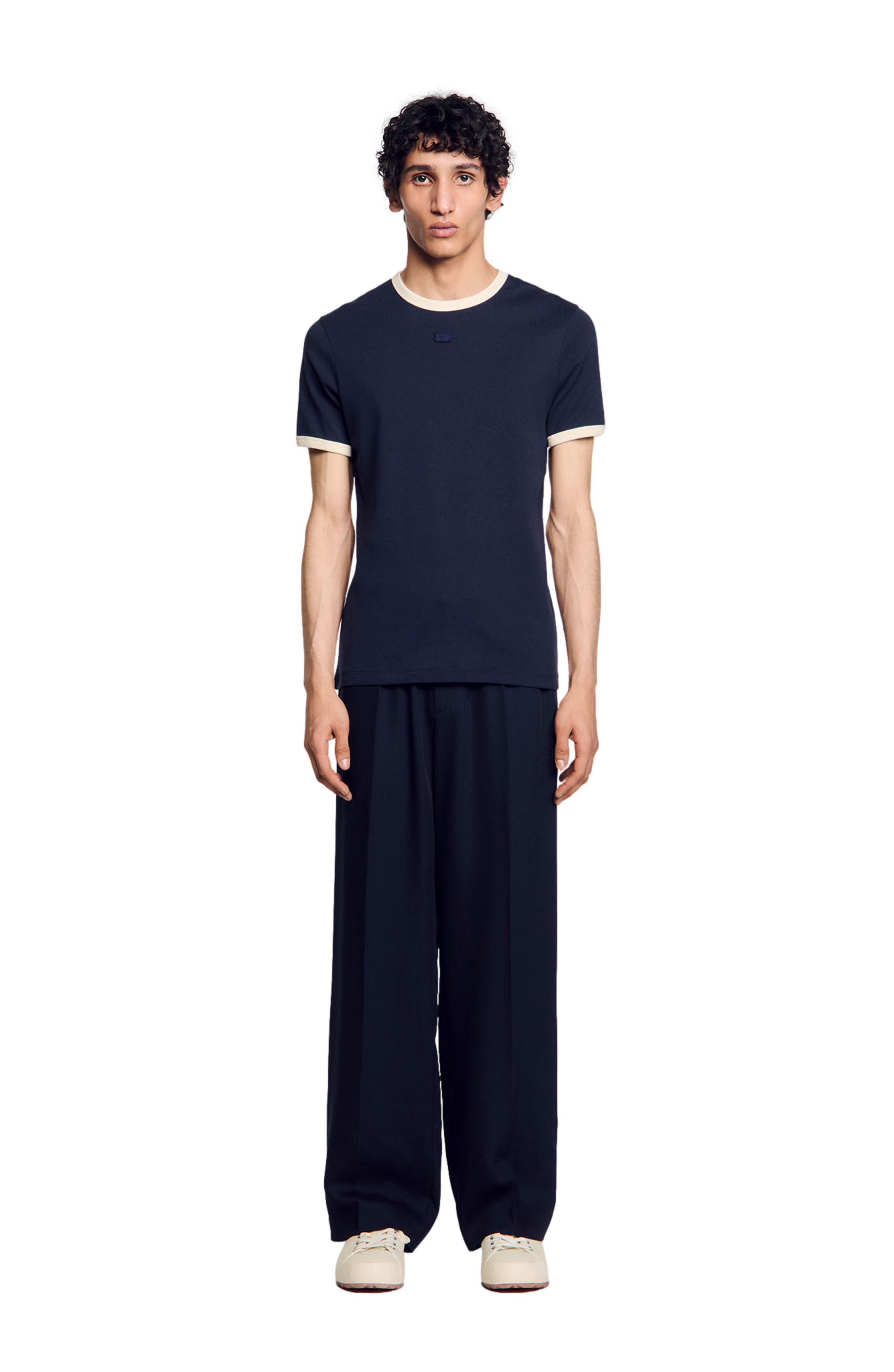 SANDRO Two-tone patch T-shirt in Navy Blue at Nordstrom - 1