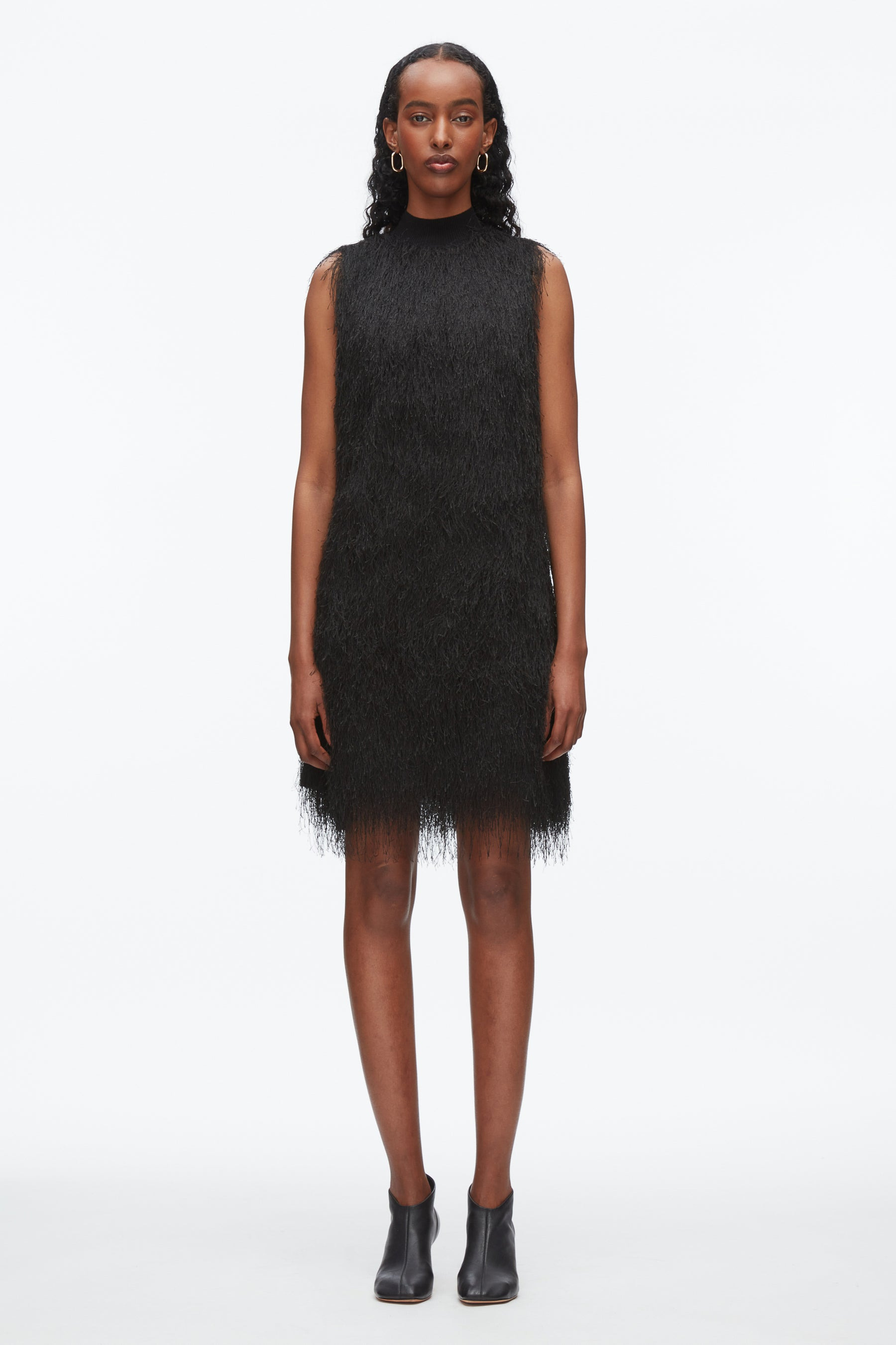 Fringe Mock Neck Shift Dress - 2