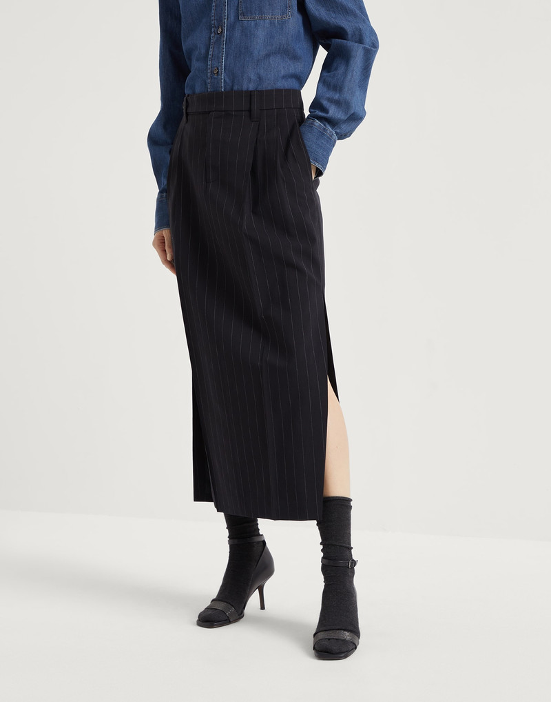 Virgin wool and cotton pinstripe sartorial column skirt - 1