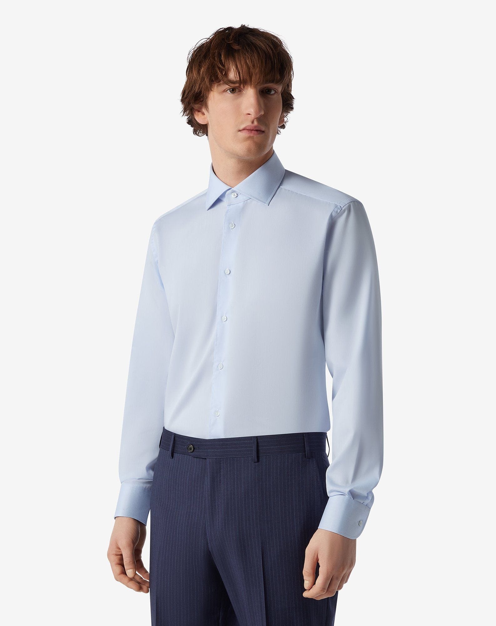 Light blue wrinkle-free cotton twill shirt - 2
