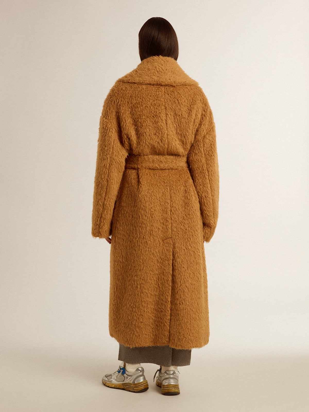 Women's coat with shawl collar in tobacco - 5