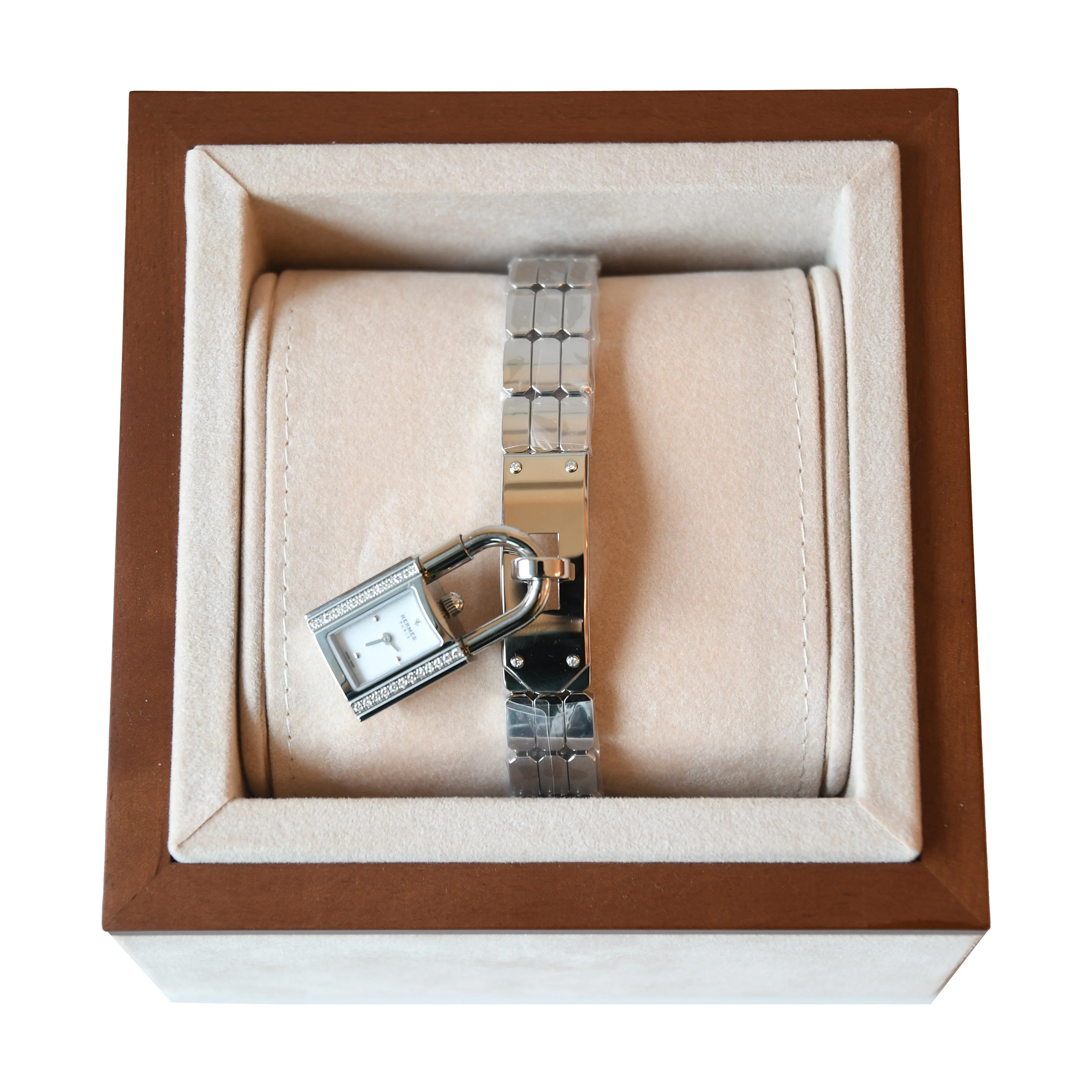 Hermes Kelly Watch Mini Model 16mm Diamond-Set Steel Bracelet Silver - 1