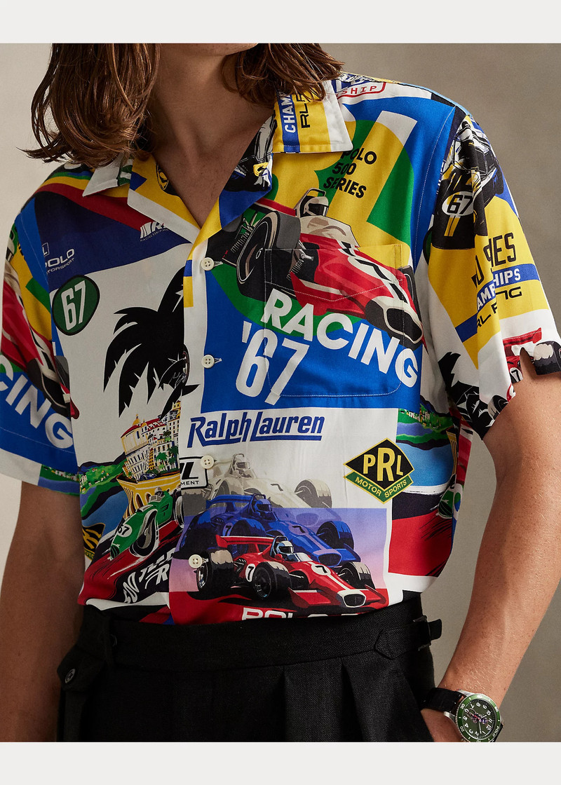 Classic Fit Racing-Print Camp Shirt 5