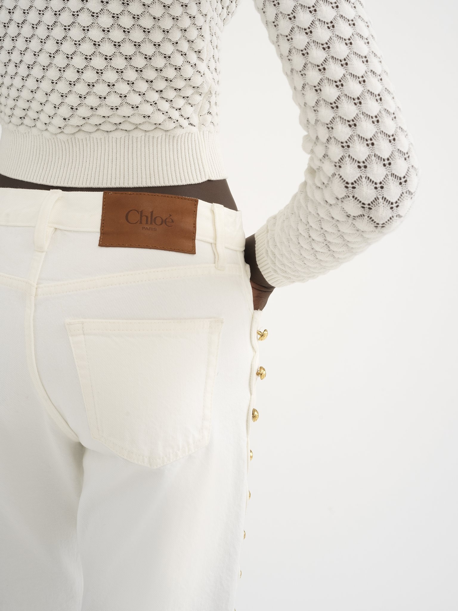 CROPPED SWEATER IN COTTON POINTELLE KNIT - 7