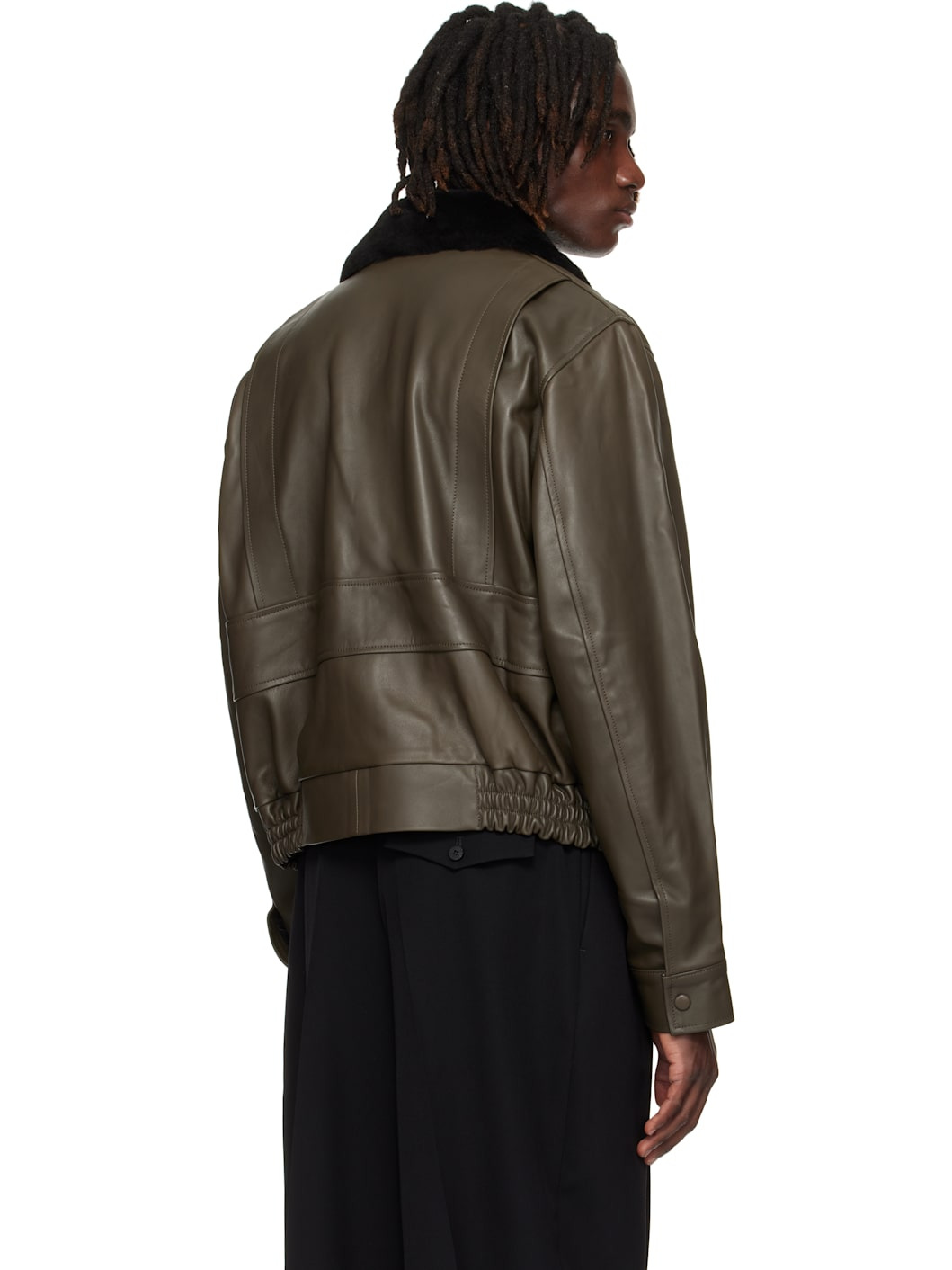 Khaki Aviator Leather Jacket - 3