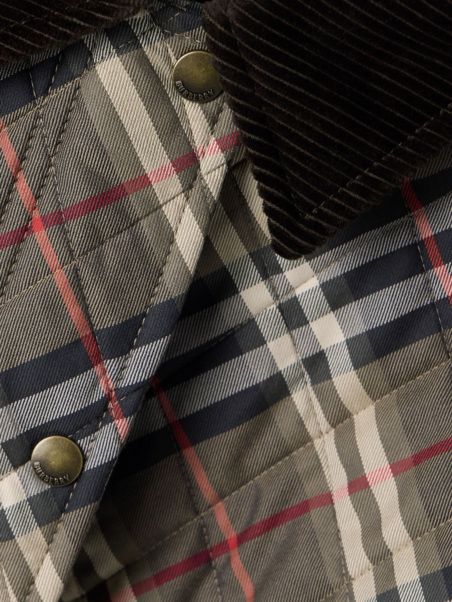 Corduroy-trimmed quilted checked cotton jacket Multi - 5