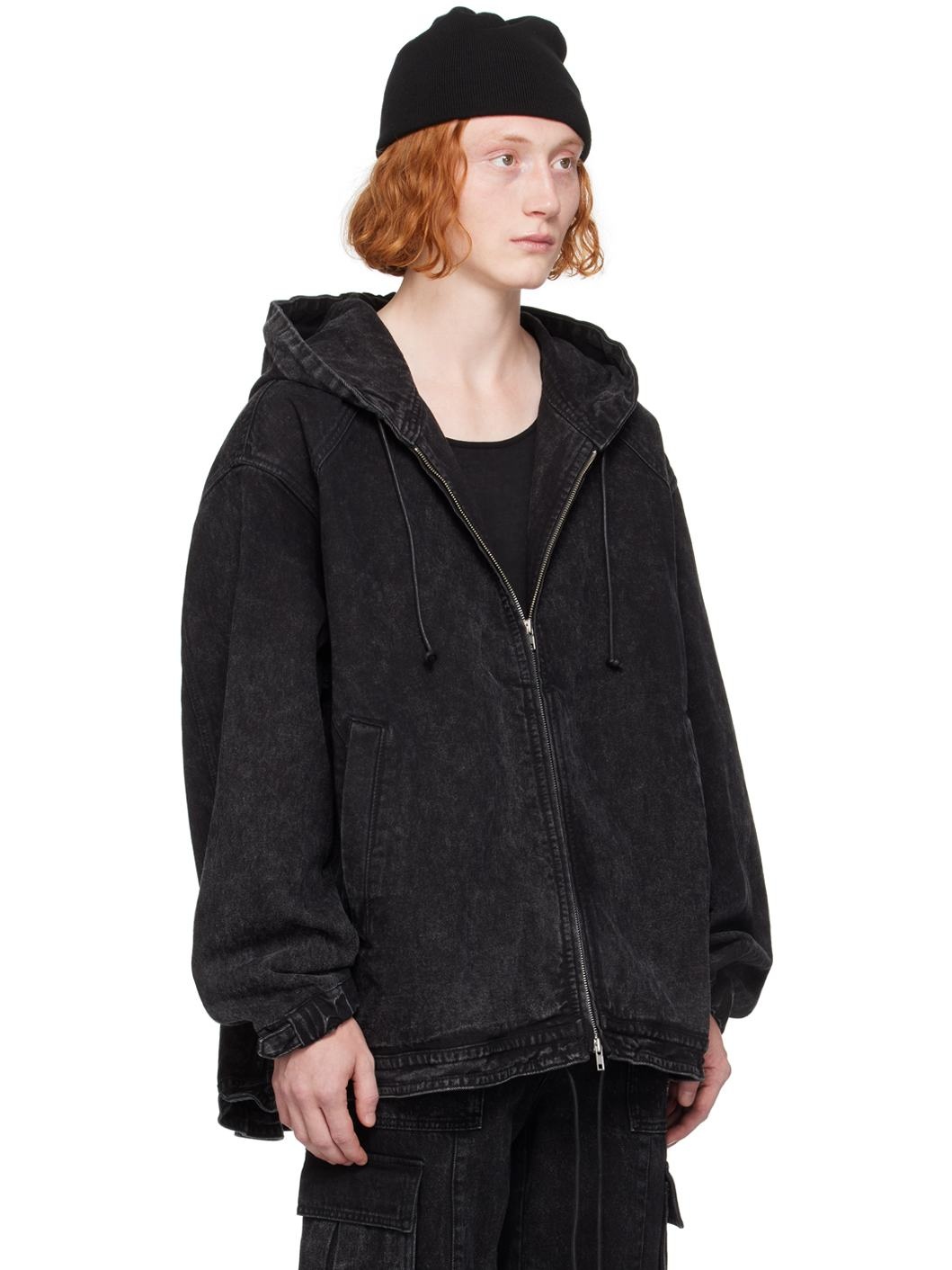 Black Oil-Washed Denim Hoodie - 2