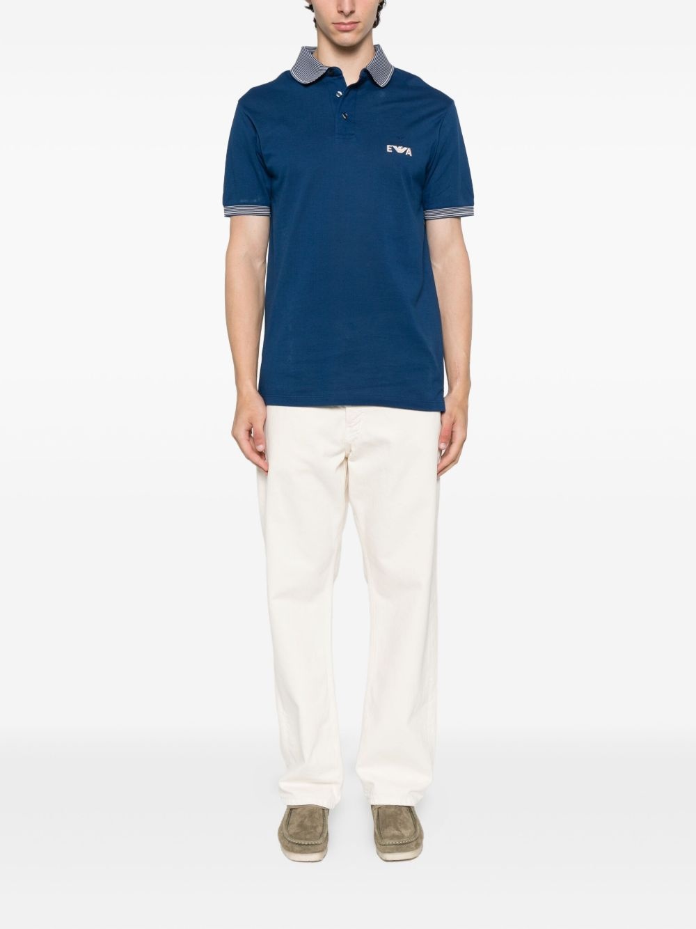 eagle-logo striped-collar polo shirt - 2