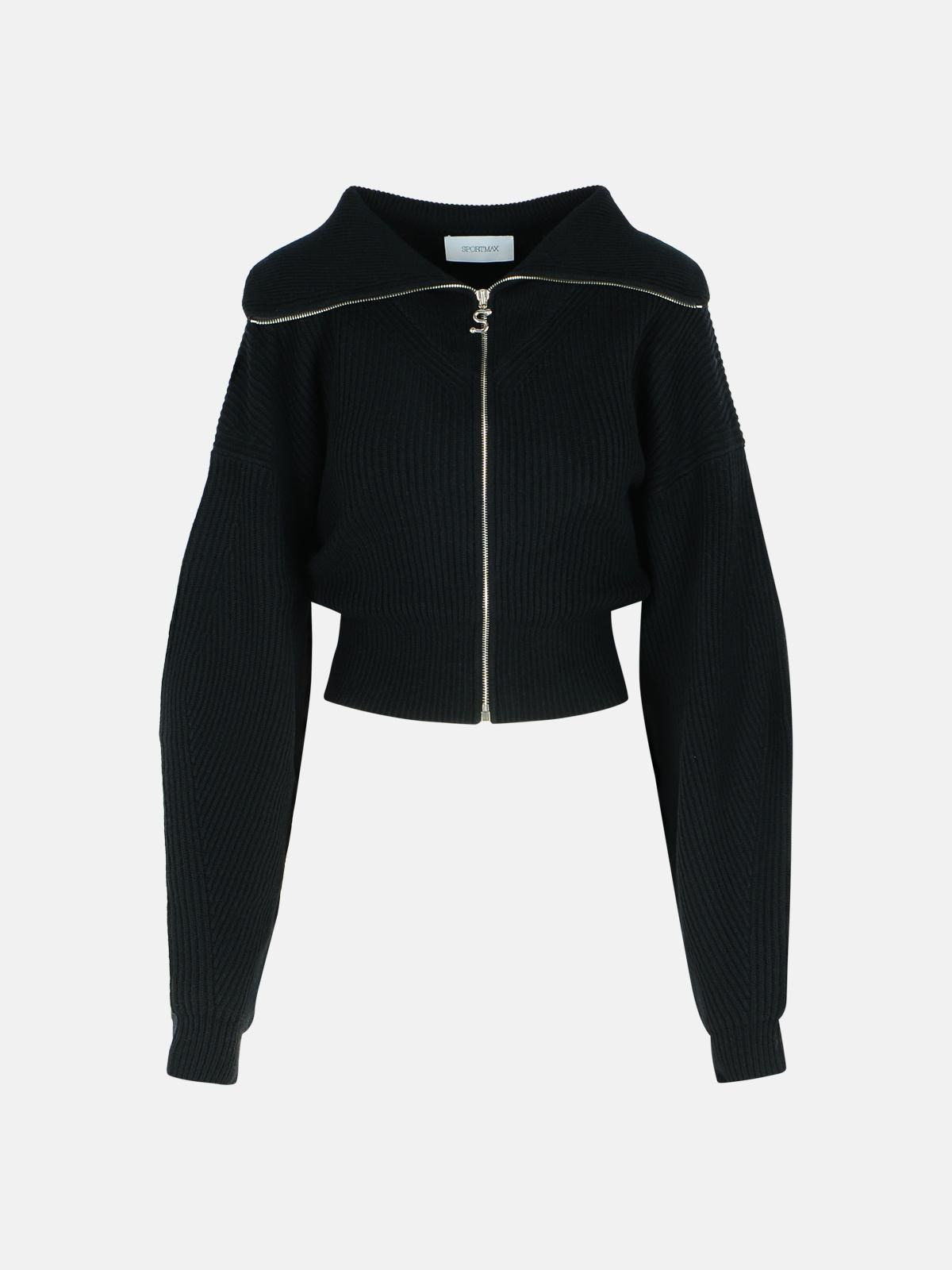 'CALIPSO' BLACK CASHMERE BLEND CARDIGAN - 1