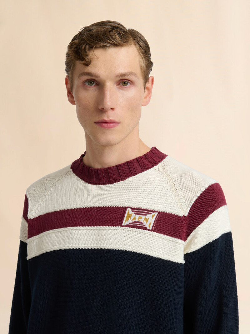 DEEP BLUE COTTON JUMPER WITH CONTRAST STRIPE 4