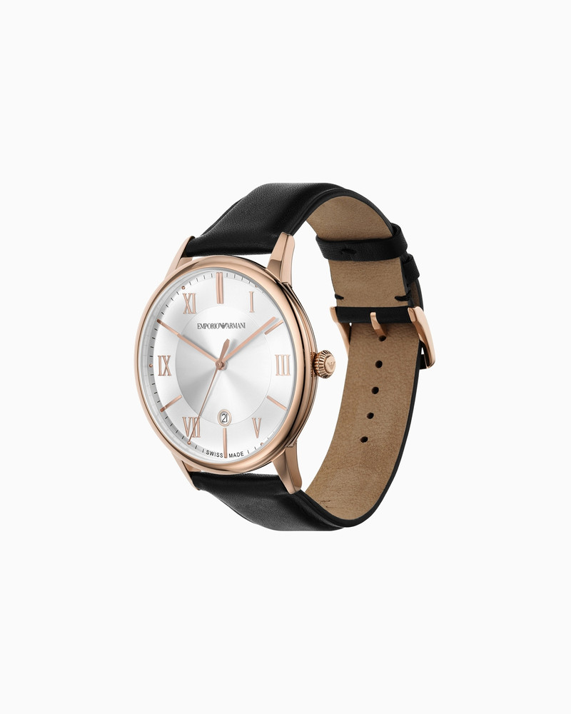 EMPORIO ARMANI SWISS MADE THREE-HANDATE 블랙 리더 워치 outlook