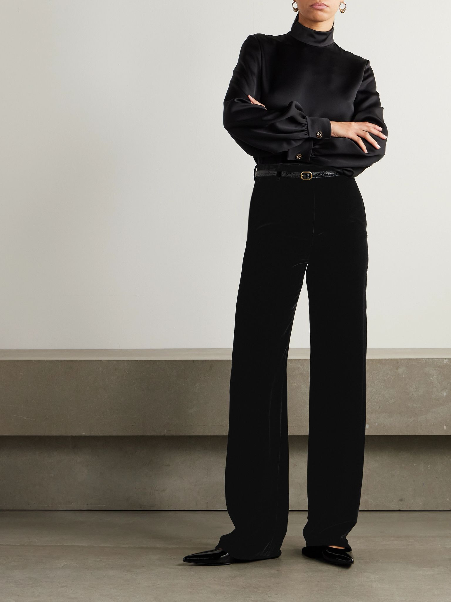 Goldie velvet wide-leg pants Black - 2