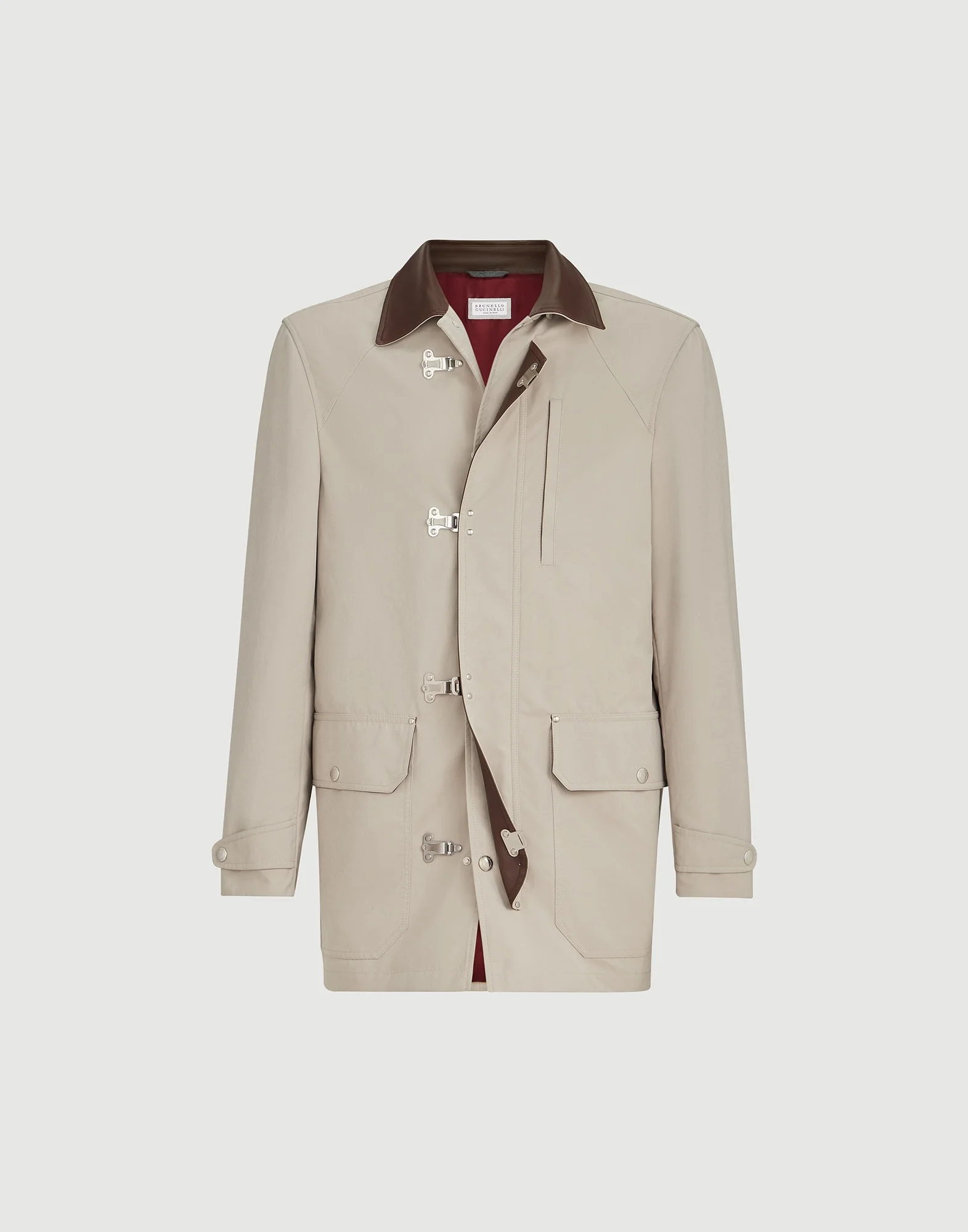 Water-resistant microfiber outerwear jacket with hook fastening and nappa leather inserts - 1