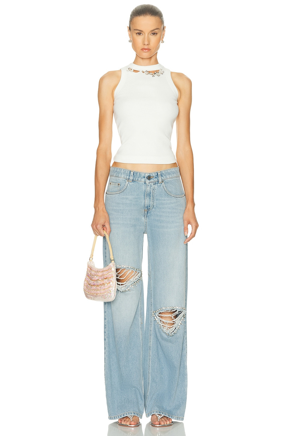 Distressed Crystal Relaxed Slit Jean - 5